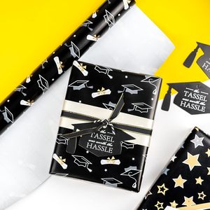 MAYPLUSS Graduation Gift <b>Wrap</b> 17in x 120in Black Gold Foil Stars Stripes Caps Party Craft Packaging <b>Paper</b> - Product Image 4