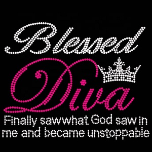 Custom Blessed Diva Religiosa Hot Fix Rhinestone Transferencia de Calor Motivo Diseño Hierro en Ropa - Product Image 3