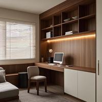 Armoire de bureau intégrée fonctionnelle avec étagères ouvertes et bureau d'angle pour une utilisation compacte dans un bureau à domicile