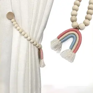 Bindi New Fashionable Cartoon Rainbow Tassel Wood Beads Curtains Magnetic Clasp Cross-Border Home Curtain Magnet Tiebacks