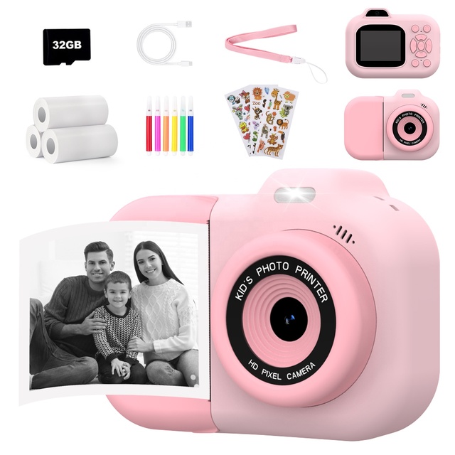1080P Kids Instant Print Camera with 2.4in IPS Screen MicroSD 32GB Capacity