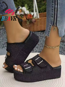 Sandalias de Playa Modelo 2026, Sandalias de Mujer de Piel Sintética con Punta Redonda, Antideslizantes, con Plataforma y Hebilla - Product Image 6