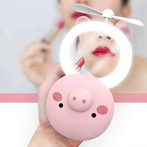 Portable 5V USB Rechargeable Pocket LED Lighted Makeup Mirror 1 Hour 175g Personalized Cosmetic Mirror Fan Gift Box Cute Tool