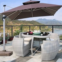 Ensemble de table et de chaises de jardin en rotin gris rond, gain de place, en rotin PE d'extérieur, Sunway