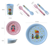 Ensemble de vaisselle pour enfants avec un design mignon d'animaux, assiette ronde, bol, fourchette, cuillère et gobelet à eau, 5 pièces