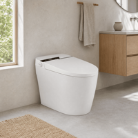WC intelligent monobloc certifié CE avec bidet électrique allongé, siège chauffant, télécommande et siphon en S, à poser au sol