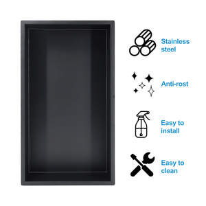 <span class=keywords><strong>Niche</strong></span> de <span class=keywords><strong>douche</strong></span> encastrée en acier inoxydable SUS304 noir mat étanche avec étagère de rangement intégrée pour salle de bain - Product Image 2