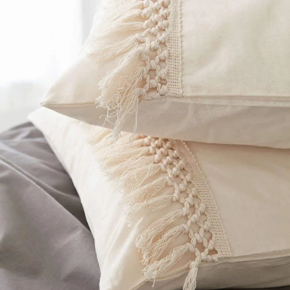 Macrame Branco capa de almofada Borla Boho Sham capa de almofada de Algodão Adornado Bonito Fronhas Quadrados Fronhas para Sofá Cama