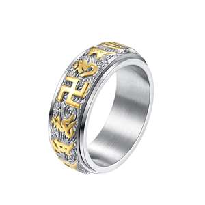 Chinese Style Six Character Mantra Titanium Steel Rotating <b>Ring</b> With Lotus And Auspicious Cloud Design Unisex Fashion <b>Ring</b> - Product Image 5