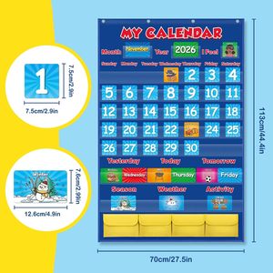 Classroom Calendar Pocket Chart Monthly Kids Preschool Kindergarten Time Management Board 44.534 x 44.534 Inches - Product Image 2
