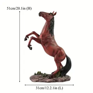 Vendita calda dinamico rosso-marrone resina statua di cavallo con criniera nera, posa di allevamento sulla Base di erba, elegante arredamento per la casa per il soggiorno - Product Image 6