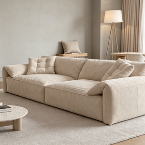 Minimalist Fabric Sectional <b>Sofa</b> Three Seat Tufted Design Wooden <b>Legs</b> Padded Arms Loose Back Living Room Furniture - Product Image 4