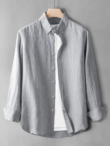 Camicia di <span class=keywords><strong>lino</strong></span> 100% da uomo a manica lunga in puro <span class=keywords><strong>lino</strong></span> Casual <span class=keywords><strong>Slim</strong></span> da uomo abito da uomo <span class=keywords><strong>camicie</strong></span> estive comode e Casual di alta qualità - Product Image 3