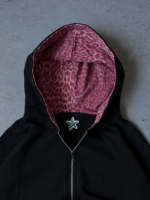 Sweat à capuche personnalisé pour homme avec fermeture éclair bidirectionnelle, doublure léopard, coupe courte, style streetwear, poche kangourou