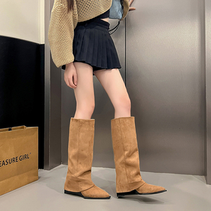 סתיו/חורף/קיץ חדש עם עקב עבה מחודד עם רוכסן בגובה הברך סוליית גומי מגפי נשים 820-1 נעלי עקב ארוכות רטרו מגף רומאי - Product Image 6