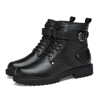 Sepatu Boots Pria Wanita Model Martin Boots, Sepatu Kerja & Keselamatan, Chukka Kulit Sapi Asli, Tinggi Sedang, Tali, Gesper, Katun