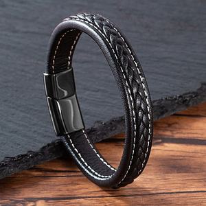 High Quality Men's Stainless Steel Fashion Italian Style <b>Magnetic</b> Clasps Leather <b>Jewelry</b> Bracelets - Product Image 6
