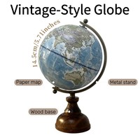 Globe terrestre de style vintage avec cadre en bois et métal, papier 17x14.5x25.5cm, décoration de bureau éducative, certifié CE, cadeau