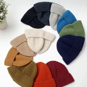 Stock Wholesale Winter Hat Cuffless Beanie Fashion Acrylic Knit Toque All Over Beanie 100% Acrylic Stretchable Rib-Knit Beanie