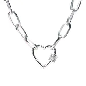 Hot Selling Heart Shaped Splicing Design Silver Link Chain Stainless Steel Collar Jewelry Necklace