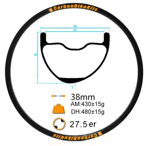 山地自行车轮对DH AM轮圈用碳自行车套件27.5er 38x28mm毫米不对称碳mtb轮圈