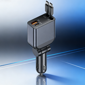 Chargeur de voiture rétractable double STW ABS qc4.0 qc3.0 4 ports USB Type C à charge rapide PD 30W/60W/120W - Product Image 1