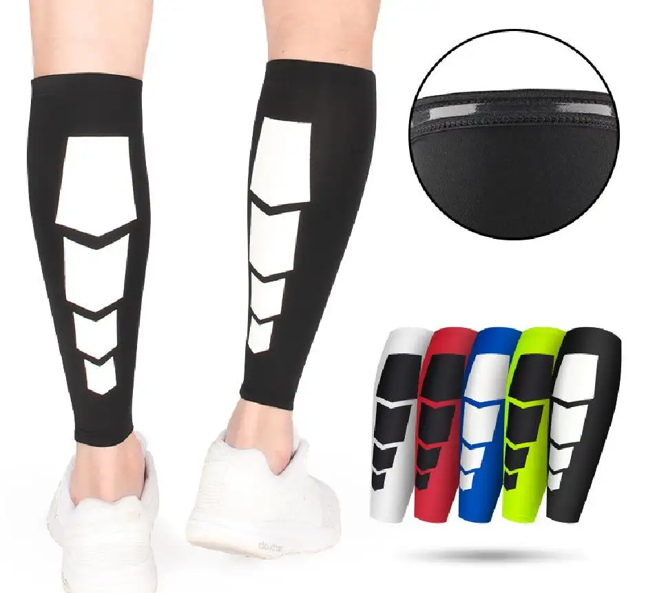Groothandel Elastische Anti Slip Strips Dubbele Compressie Knie Hoge Footless Sokken Kalf Shin Ondersteunt Mouw
