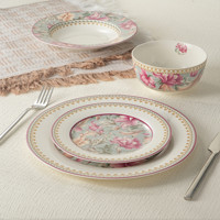 Service de table en céramique de luxe 24 pièces, motif floral rose en or véritable, vaisselle en porcelaine, vente en gros, hôtel, OEM, ODM