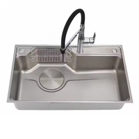 Ensemble d'évier de cuisine moderne à une seule cuvette, noir nano, évier de cuisine multifonctionnel simple installé sur comptoir en acier inoxydable
