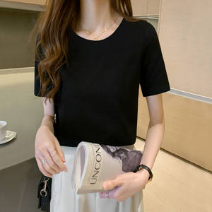 2025 Sommer Damen bekleidung Bequeme Baumwolle Rauchgrau <span class=keywords><strong>T</strong></span>-Shirt mit Rundhals ausschnitt Kurzarm Sommer Slim Shirts Einfarbiges Strick hemd - Product Image 3