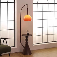 Lampadaire de pêche rétro américain avec table basse intégrée, étagère de rangement et abat-jour sphérique Pomelo pour salon, chambre et chevet