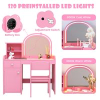Ensemble Coiffeuse Enfant en Bois Intelligent avec Miroir Lumineux, Tiroirs et Étagères de Rangement - Table de Maquillage Princesse avec Chaise pour Chambre à Coucher (Vente en Gros)