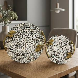 Plateau de service rond en nacre style marocain pour thé et café, vente directe usine, plateau de décoration pour la maison et ustensiles de cuisine - Product Image 2