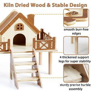 Casa de Madera para Hámster con Escaleras, Villa Multifuncional para Actividades de Mascotas, para Hámsters Pequeños, Uso en Interiores - Product Image 4