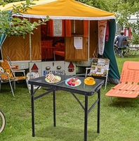 Table de camping pliable moderne en aluminium à 3 hauteurs réglables avec poignée de transport et filet de rangement pour pique-nique, barbecue et utilisation en intérieur