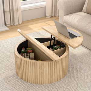 Mesa <span class=keywords><strong>de</strong></span> <span class=keywords><strong>Centro</strong></span> Moderna con Tapa Elevable y Almacenamiento, Mueble <span class=keywords><strong>de</strong></span> Salón, Mesa Redonda <span class=keywords><strong>de</strong></span> Madera con Compartimento Oculto - Product Image 3