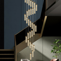 Lustre LED Majestueux en Or Brossé avec Verre Effet Glace Pilée et Bulles, Suspension en Grappe Cylindrique pour Plafond, Escalier, Hall d'Entrée, Hall de Réception