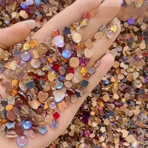 Offre Spéciale brun-orange strass fin automne ongles breloques en forme plat ongles bijoux décoration