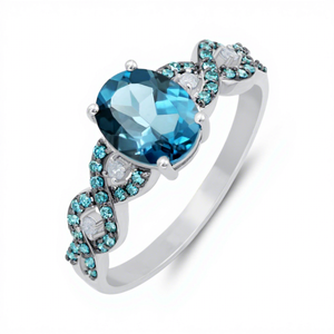 Anillo de Compromiso Clásico de Plata 925 con Topacio Azul de Londres y Diamantes Tallados en Rosa para Mujer, Ideal para Bodas y Aniversarios - Product Image 1