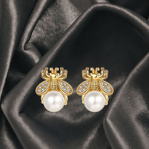 カスタム卸売イヤリング 蜂型パールスタッドイヤリング 女性用デザイナーイヤリング 結婚式パーティー用ファッションジュエリー - Product Image 5