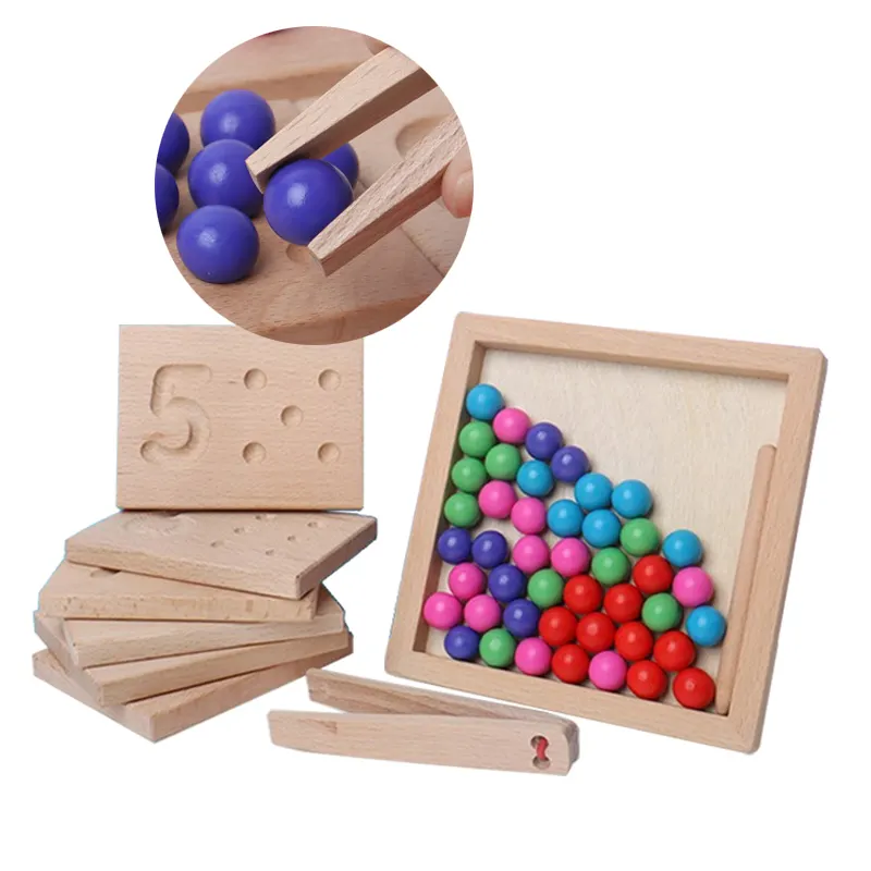 Color Matching Counting Educational Toys Wooden Board Bead Game Peg Board Montessori Game Puzzle Game for Kids Boys Girls