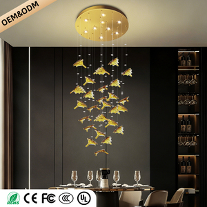 Moderner Luxus Esszimmer Kronleuchter Metall und Glas Blätter LED Kronleuchter für Hohe Decken Duplex Loft Wohnzimmer Pendelleuchte - Product Image 3
