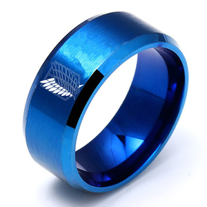 Anime Attack on Titan anello in acciaio inossidabile nero argento <span class=keywords><strong>ali</strong></span> <span class=keywords><strong>della</strong></span> libertà bandiera anelli per uomo donna gioielli fan regali - Product Image 4