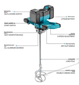 Mélangeur portatif personnalisé à batterie lithium 18-21V 4,8kg pour perçage, mélange de terre, de glace, de ciment, de béton et de poudre - Product Image 6