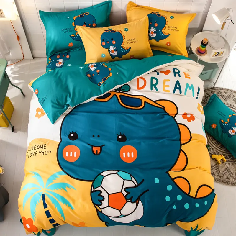 Design de mode populaire dessin animé impression enfants couette literie taie d'oreiller housses de couette ensembles de lit