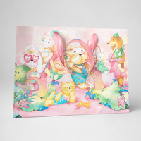 Sac en papier rose à motif de dessin animé avec poignée en ruban de satin pour l'emballage de cadeaux pour animaux de compagnie et la vente au détail de vêtements pour enfants, impression personnalisée