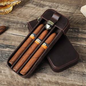Boîte à cigares en cuir véritable portable au prix d'usine, humidor de voyage, étui à cigares à <span class=keywords><strong>3</strong></span> tubes en cuir - Product Image 1