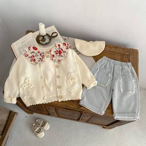 Cardigan en tricot personnalisé avec logo pour nouveau-né, pull en coton tricoté pour bébé, <span class=keywords><strong>manteau</strong></span> pour bébé fille - Product Image 5