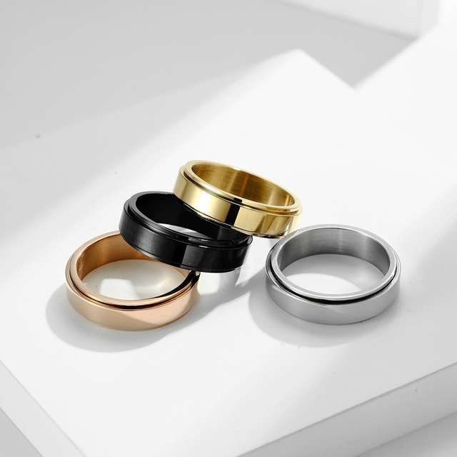 6mm Fidget Spinner Stainless Steel Ring With Rotatable Design Durable Stylish Unisex Jewelry for Stress Relief and Focus