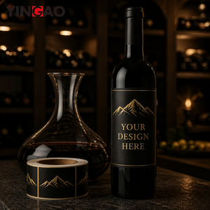 Etiqueta Personalizada para Botellas de Vino en Rollo, con Lámina Negra y Dorada, Impermeable, Texturizada, para Cajas de Regalo, Logotipo de Bodega o Reserva, Diseño de Montaña - Product Image 3